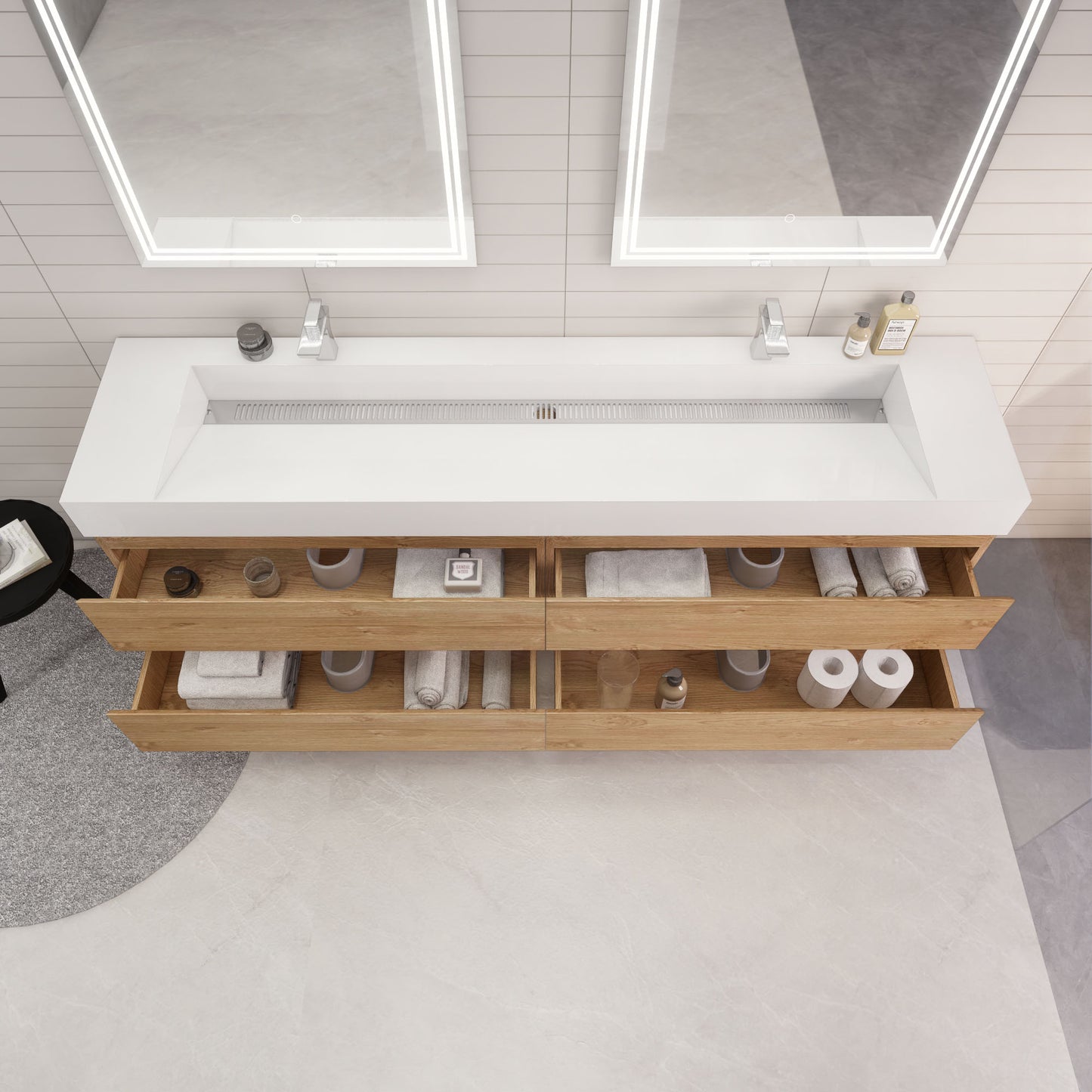 Monterey 84" Wall Mounted Bathroom Vanity with Reinforced Acrylic Integrated Sink Top