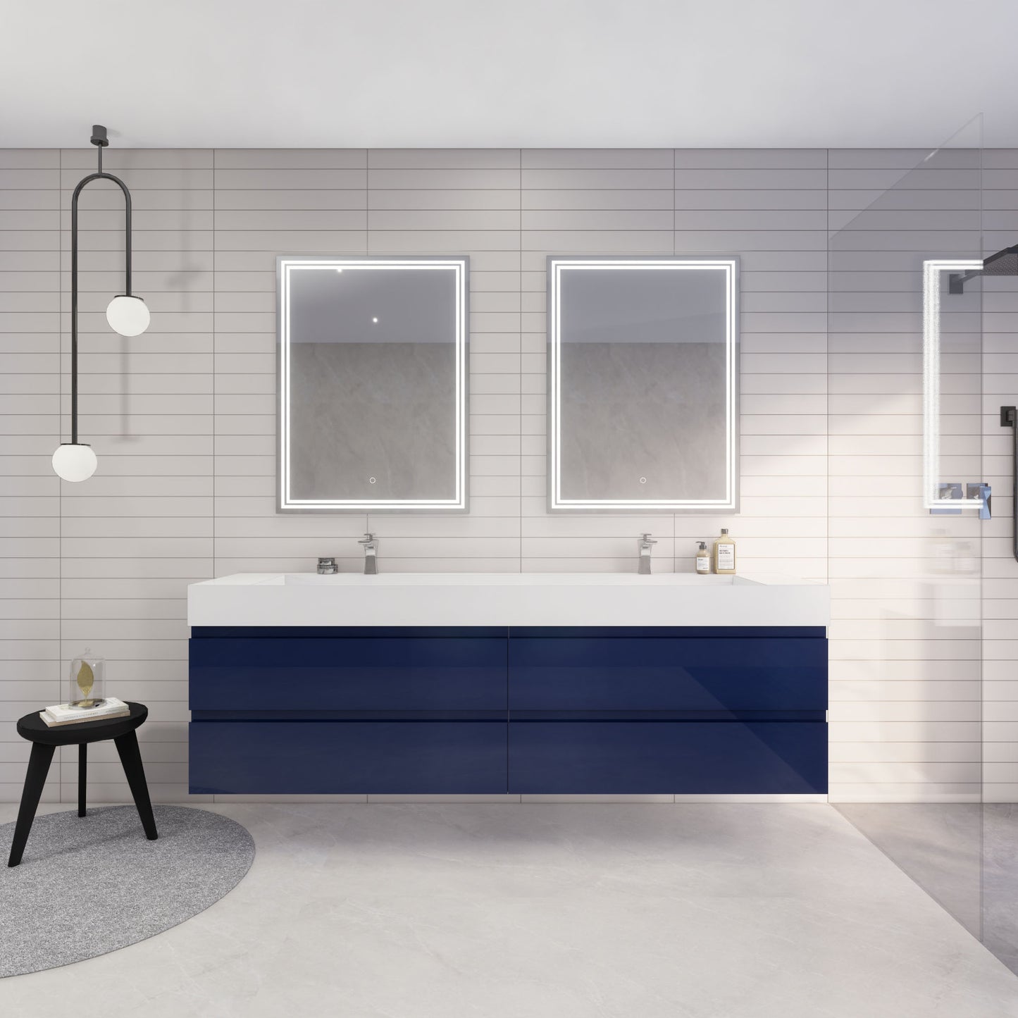 Monterey 84" Wall Mounted Bathroom Vanity with Reinforced Acrylic Integrated Sink Top