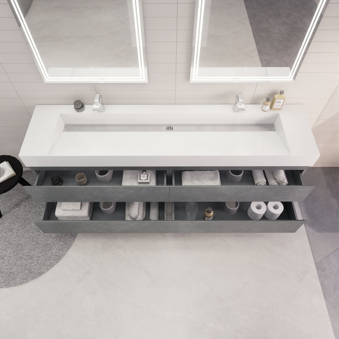 Monterey 84" Wall Mounted Bathroom Vanity with Reinforced Acrylic Integrated Sink Top