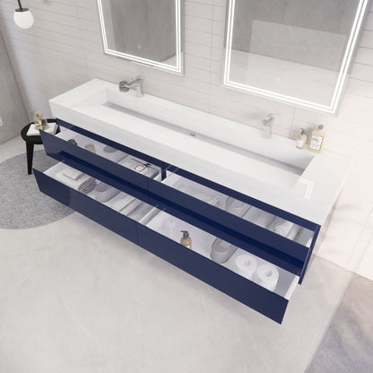 Monterey 84" Wall Mounted Bathroom Vanity with Reinforced Acrylic Integrated Sink Top