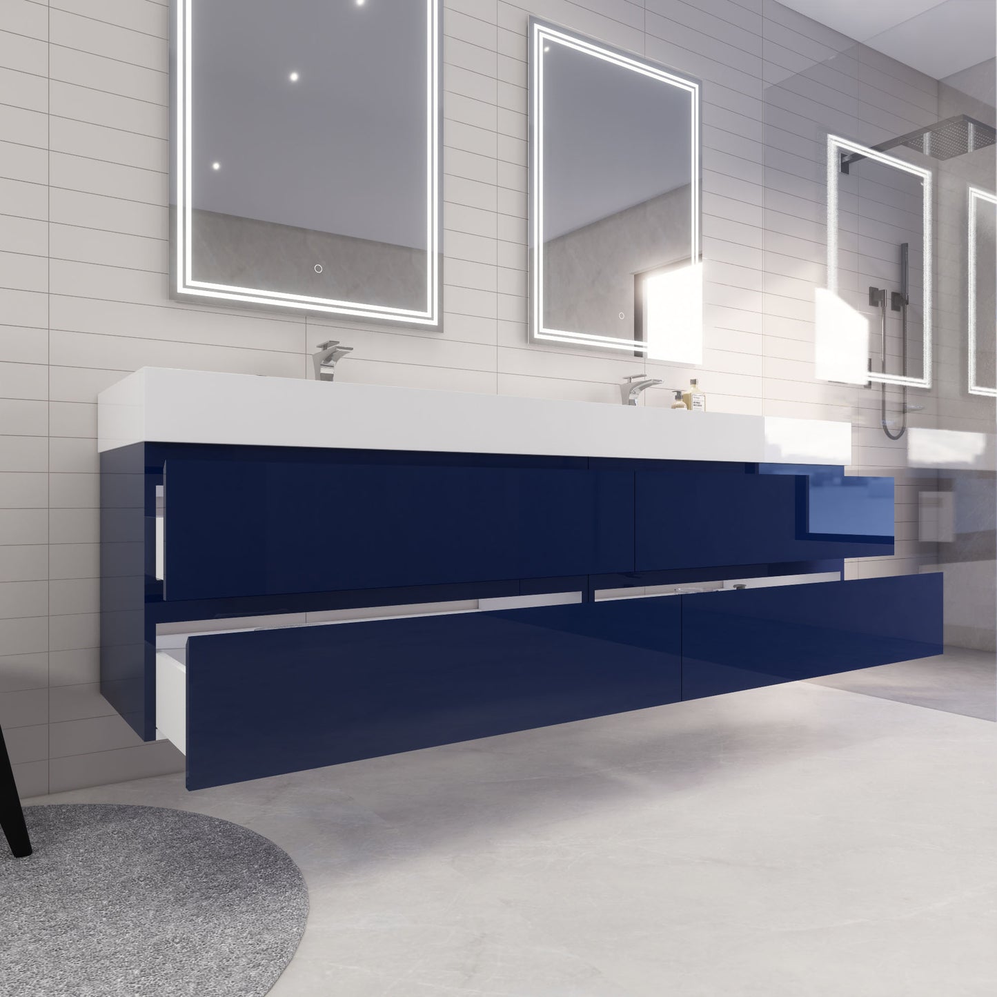Monterey 84" Wall Mounted Bathroom Vanity with Reinforced Acrylic Integrated Sink Top