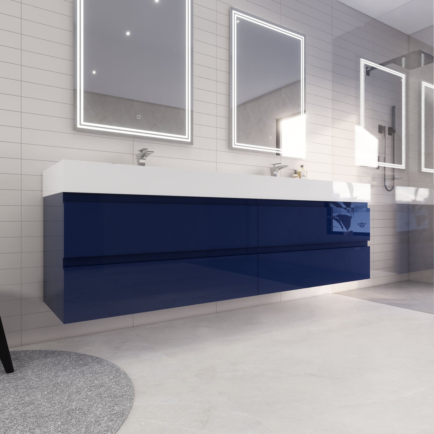 Monterey 84" Wall Mounted Bathroom Vanity with Reinforced Acrylic Integrated Sink Top