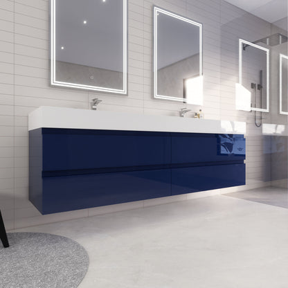 Monterey 84" Wall Mounted Bathroom Vanity with Reinforced Acrylic Integrated Sink Top