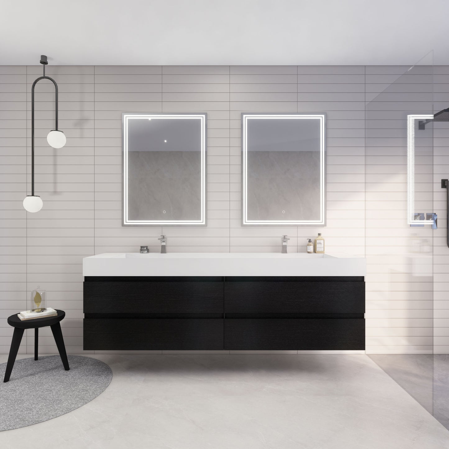 Monterey 84" Wall Mounted Bathroom Vanity with Reinforced Acrylic Integrated Sink Top