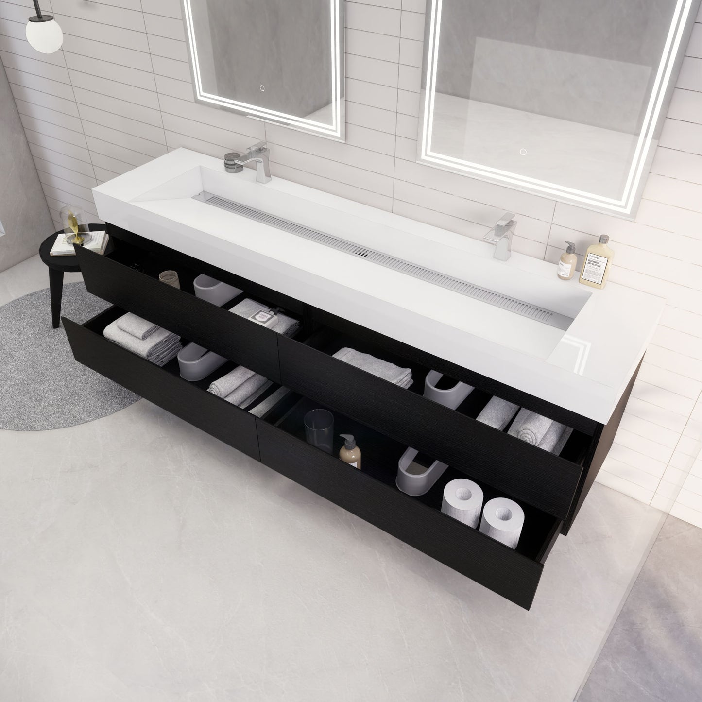 Monterey 84" Wall Mounted Bathroom Vanity with Reinforced Acrylic Integrated Sink Top