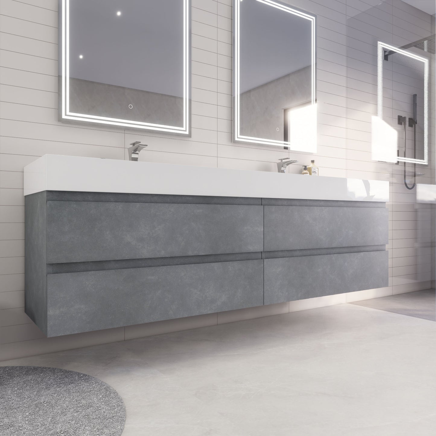 Monterey 84" Wall Mounted Bathroom Vanity with Reinforced Acrylic Integrated Sink Top