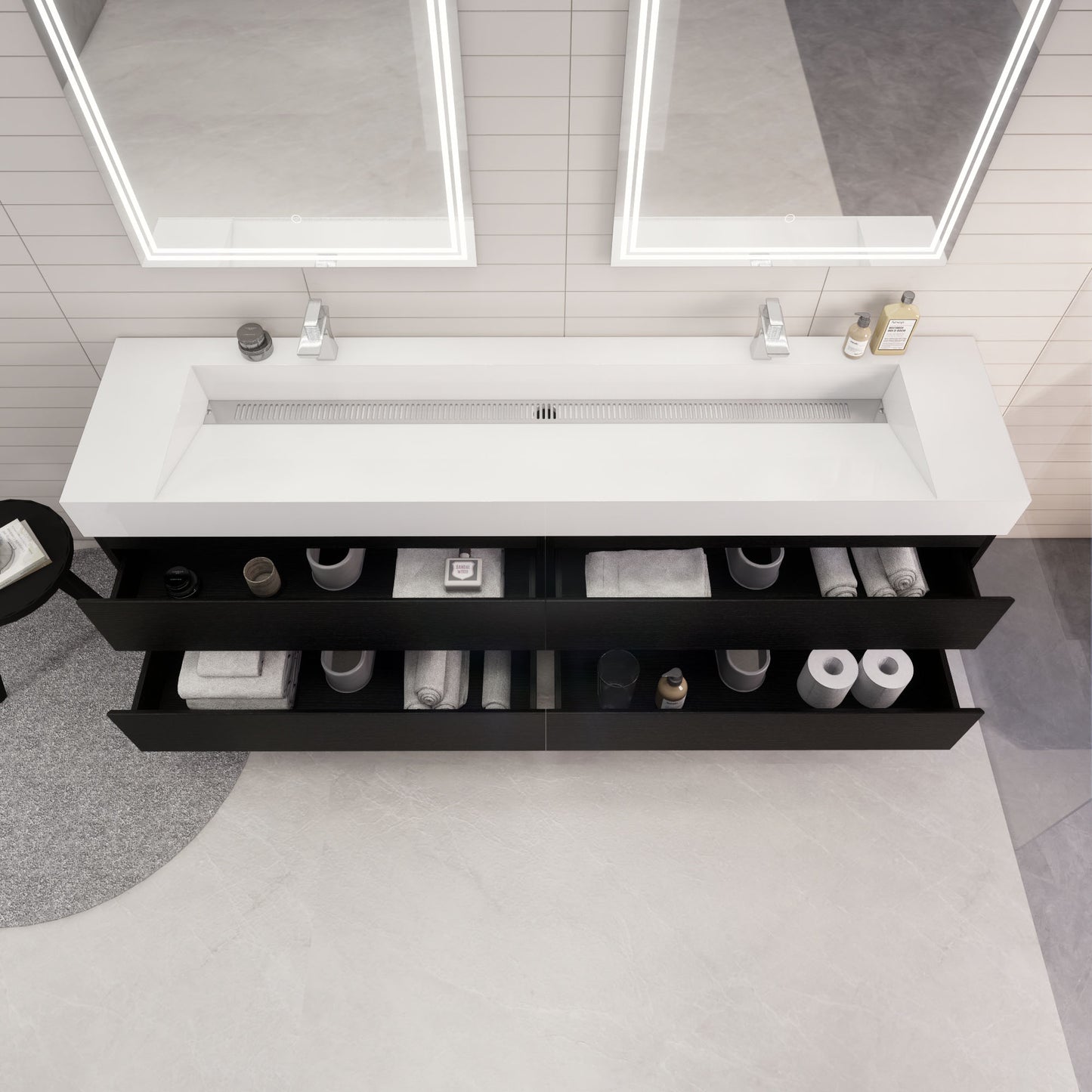 Monterey 84" Wall Mounted Bathroom Vanity with Reinforced Acrylic Integrated Sink Top