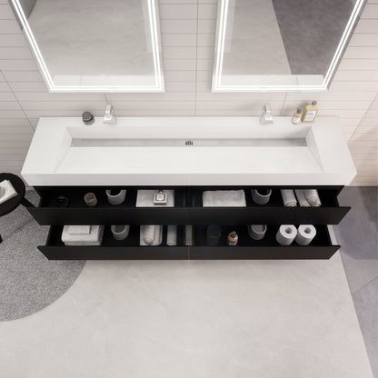 Monterey 84" Wall Mounted Bathroom Vanity with Reinforced Acrylic Integrated Sink Top