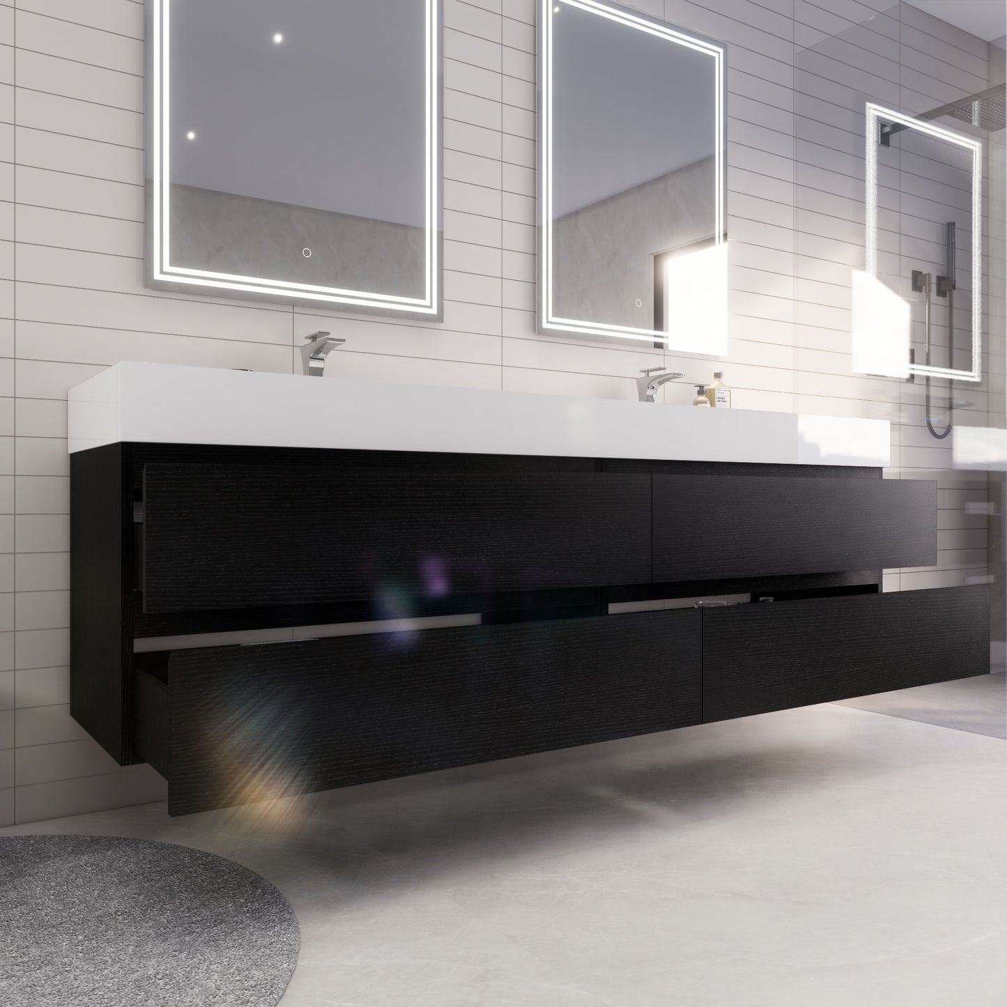 Monterey 84" Wall Mounted Bathroom Vanity with Reinforced Acrylic Integrated Sink Top
