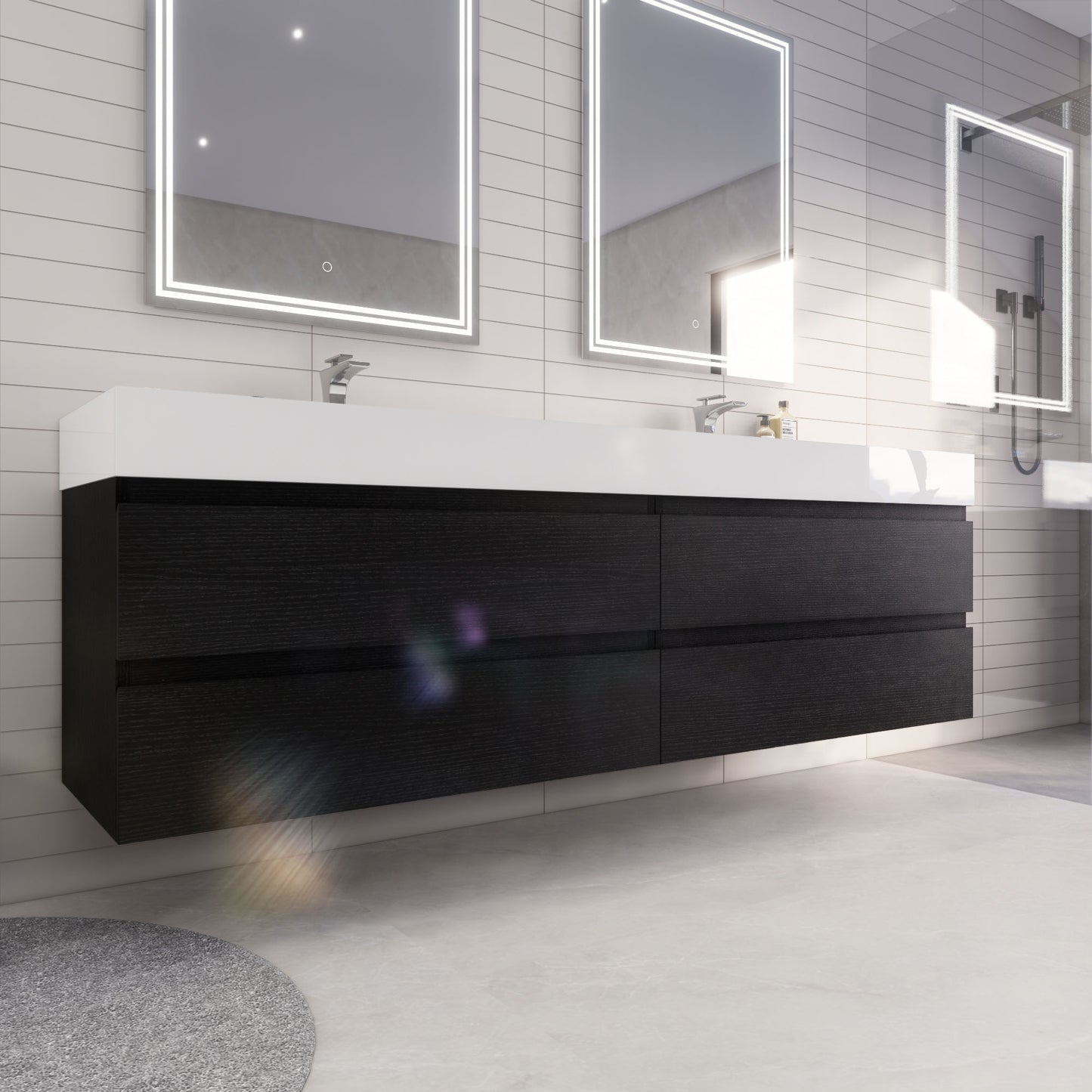 Monterey 84" Wall Mounted Bathroom Vanity with Reinforced Acrylic Integrated Sink Top