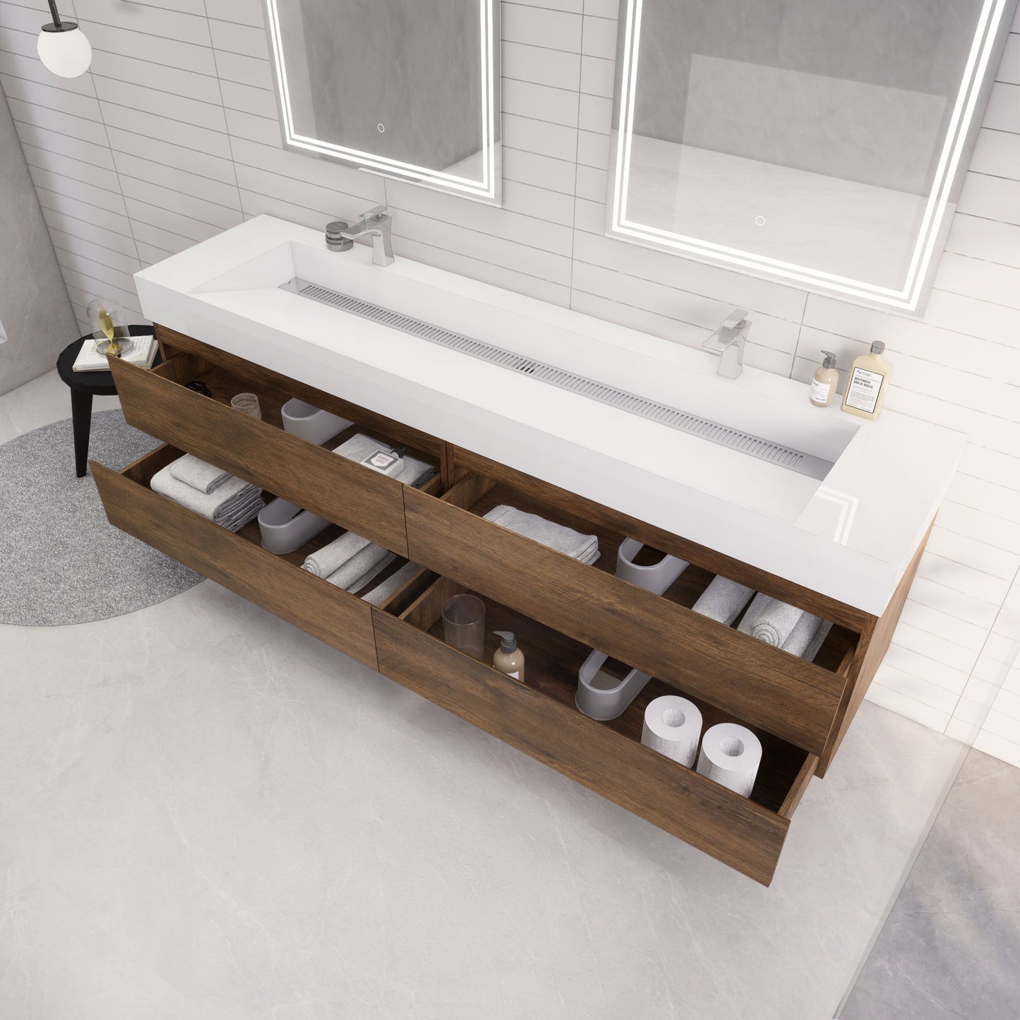 Monterey 84" Wall Mounted Bathroom Vanity with Reinforced Acrylic Integrated Sink Top