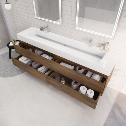 Monterey 84" Wall Mounted Bathroom Vanity with Reinforced Acrylic Integrated Sink Top