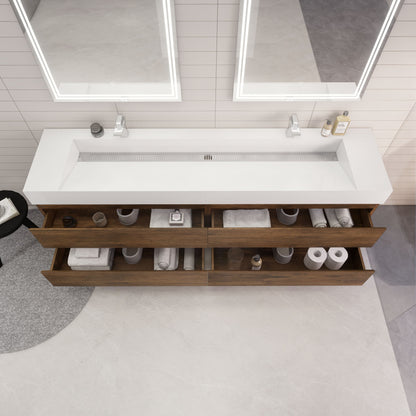 Monterey 84" Wall Mounted Bathroom Vanity with Reinforced Acrylic Integrated Sink Top