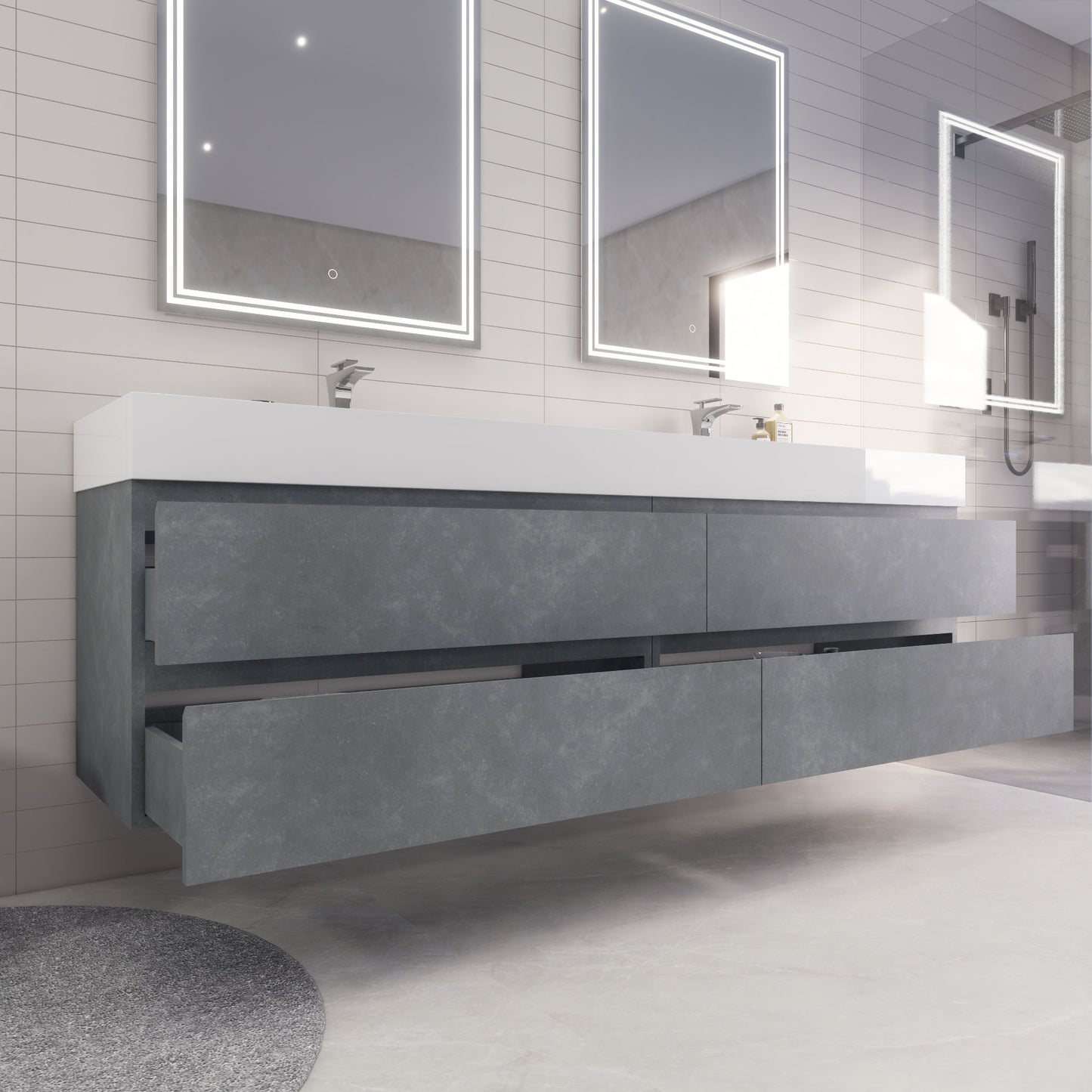 Monterey 84" Wall Mounted Bathroom Vanity with Reinforced Acrylic Integrated Sink Top
