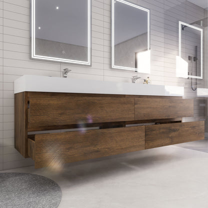 Monterey 84" Wall Mounted Bathroom Vanity with Reinforced Acrylic Integrated Sink Top