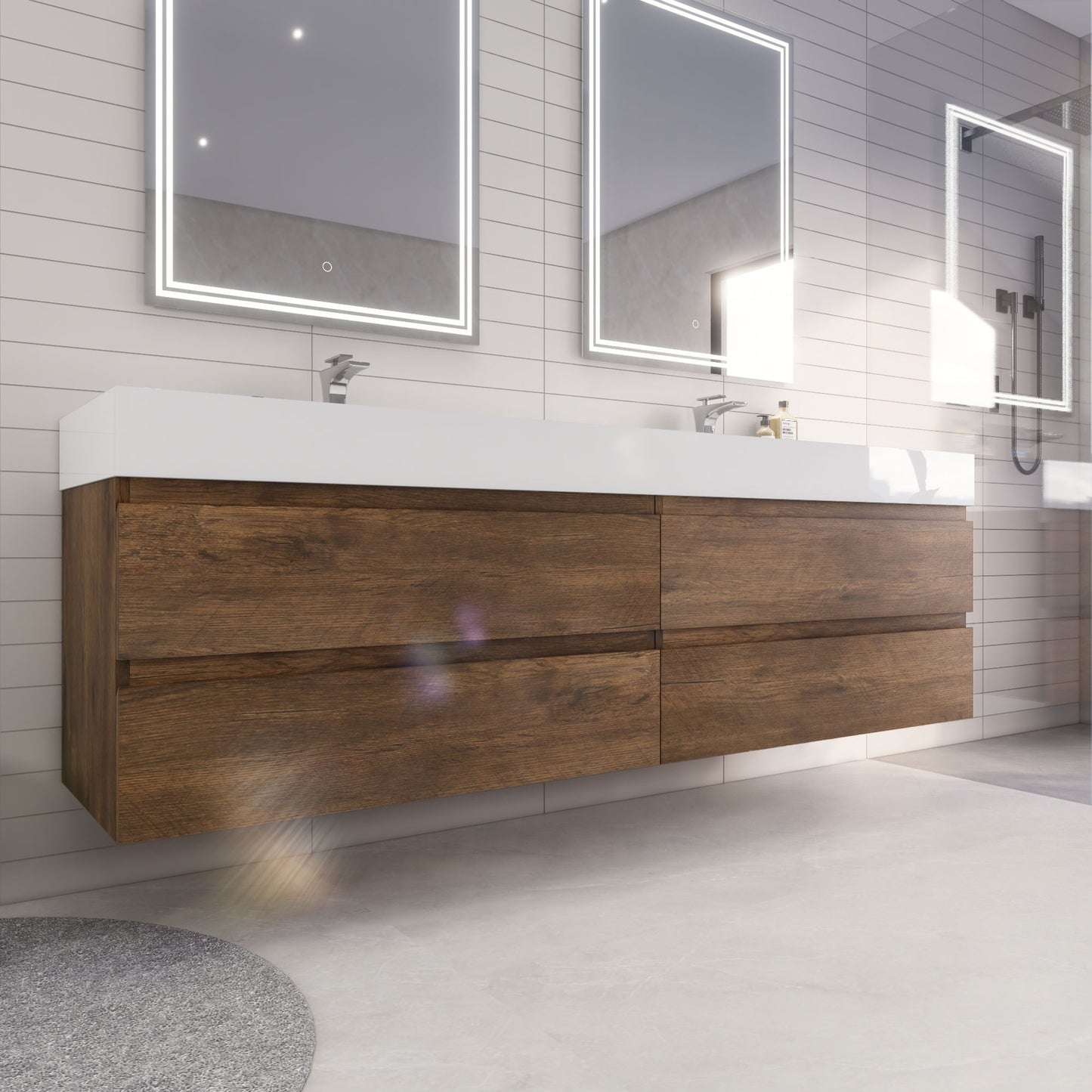 Monterey 84" Wall Mounted Bathroom Vanity with Reinforced Acrylic Integrated Sink Top