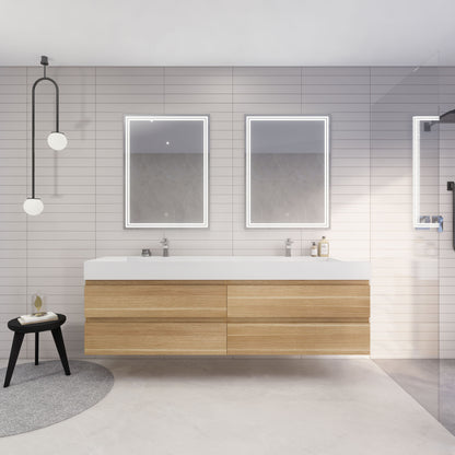 Monterey 84" Wall Mounted Bathroom Vanity with Reinforced Acrylic Integrated Sink Top