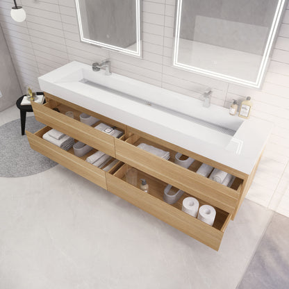 Monterey 84" Wall Mounted Bathroom Vanity with Reinforced Acrylic Integrated Sink Top
