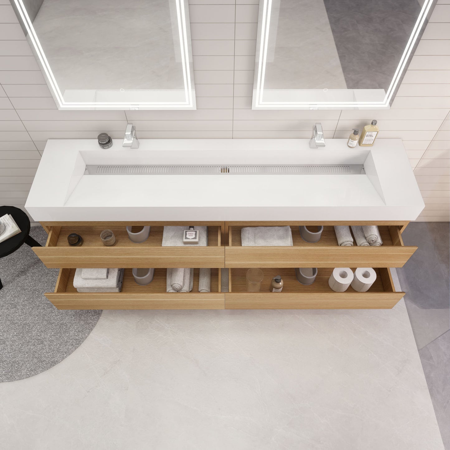 Monterey 84" Wall Mounted Bathroom Vanity with Reinforced Acrylic Integrated Sink Top