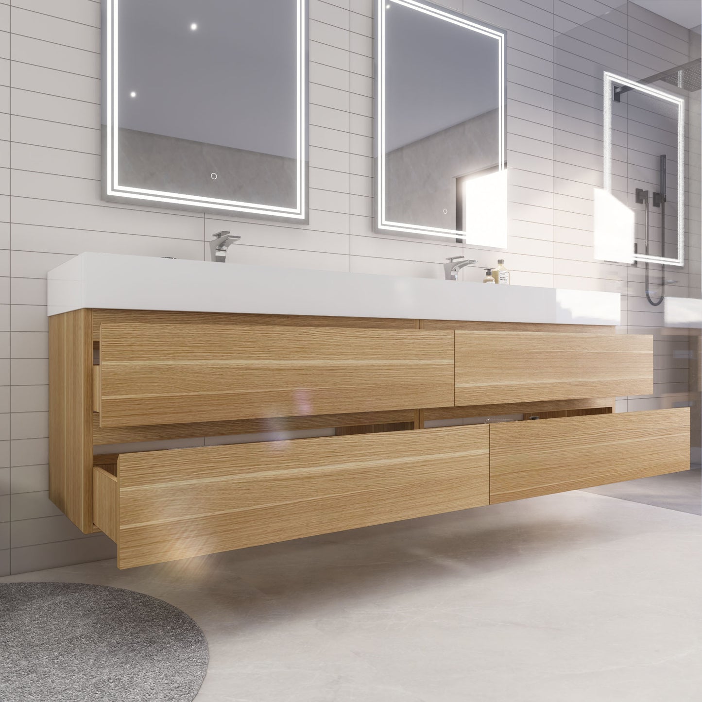 Monterey 84" Wall Mounted Bathroom Vanity with Reinforced Acrylic Integrated Sink Top