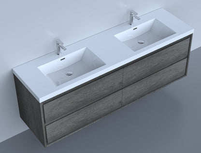 Sage 72" Wall Mounted Bathroom Vanity with Reinforced Acrylic Integrated Sink Top