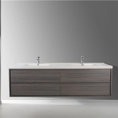 Sage 84" Wall Mounted Bathroom Vanity with Reinforced Acrylic Integrated Sink Top