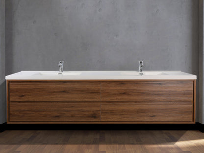 Sage 84" Wall Mounted Bathroom Vanity with Reinforced Acrylic Integrated Sink Top