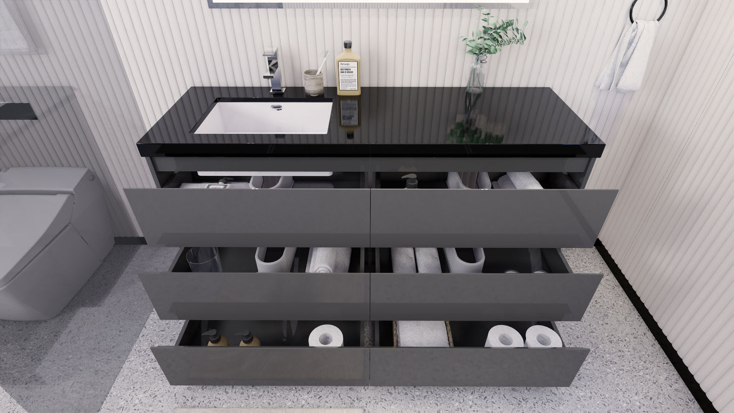Stanley 60" Freestanding Bathroom Vanity with Reinforced Acrylic Integrated Sink Top