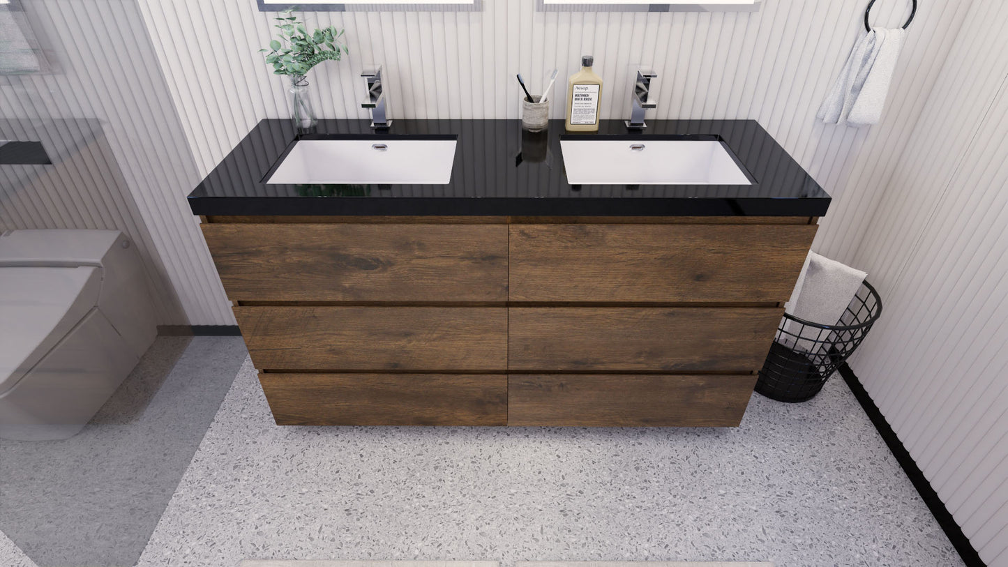 Stanley 60" Freestanding Bathroom Vanity with Reinforced Acrylic Integrated Sink Top