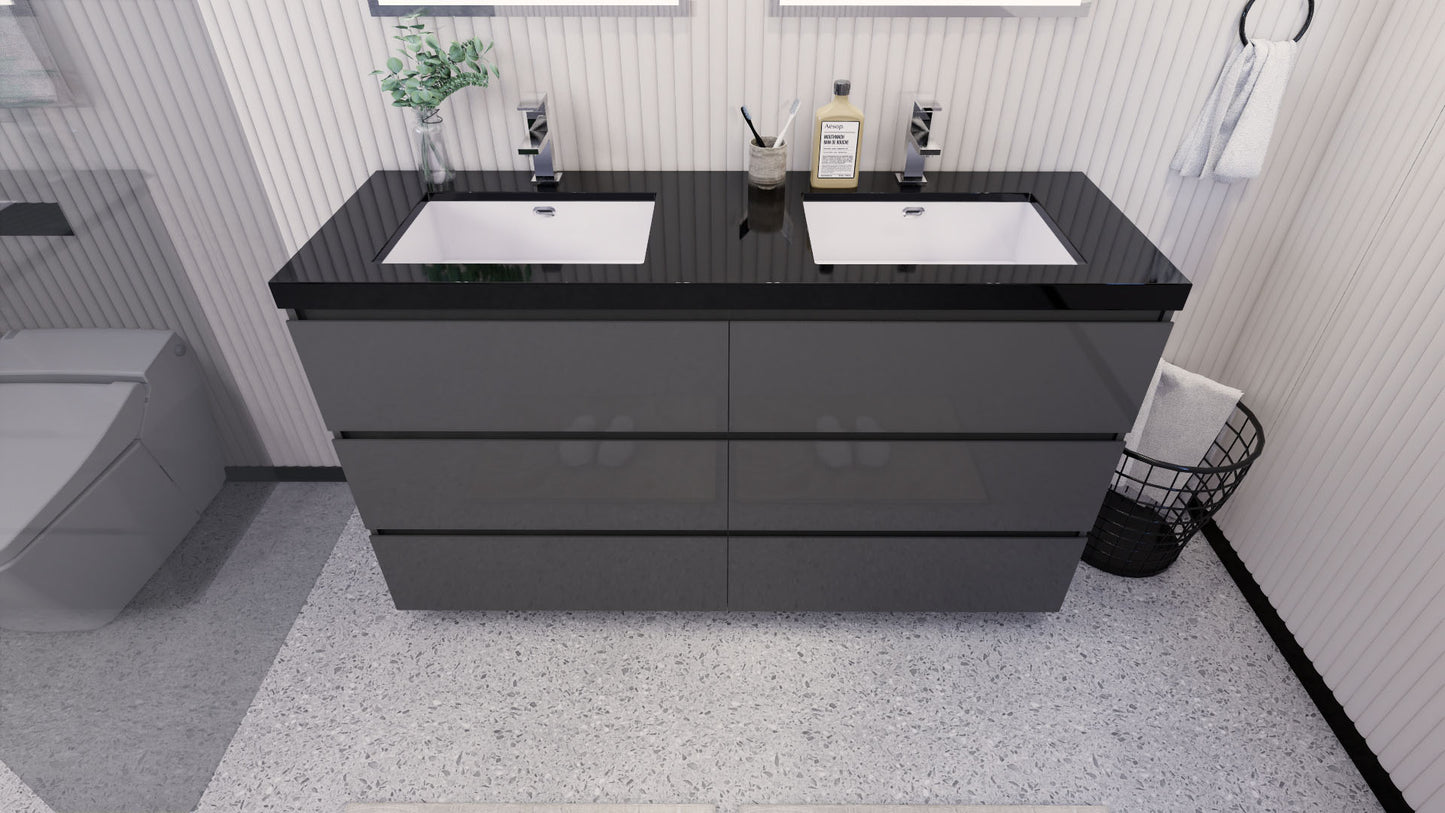 Stanley 60" Freestanding Bathroom Vanity with Reinforced Acrylic Integrated Sink Top