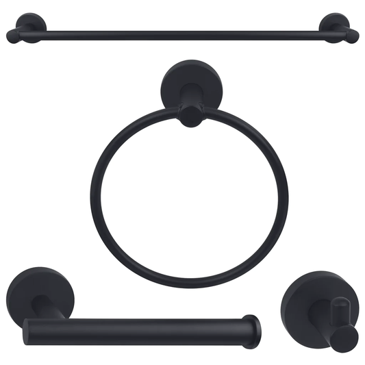 Luna Modern 4-Piece Bathroom Hardware Accessory Set With 24" Towel Bar