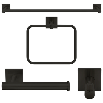 Senna Modern Square 4-Piece Bathroom Hardware Accessory Set With 24" Towel Bar