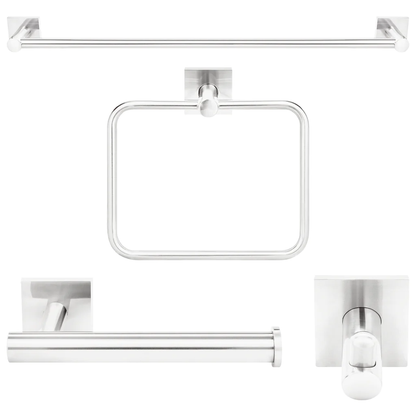 Senna Modern Square 4-Piece Bathroom Hardware Accessory Set With 24" Towel Bar